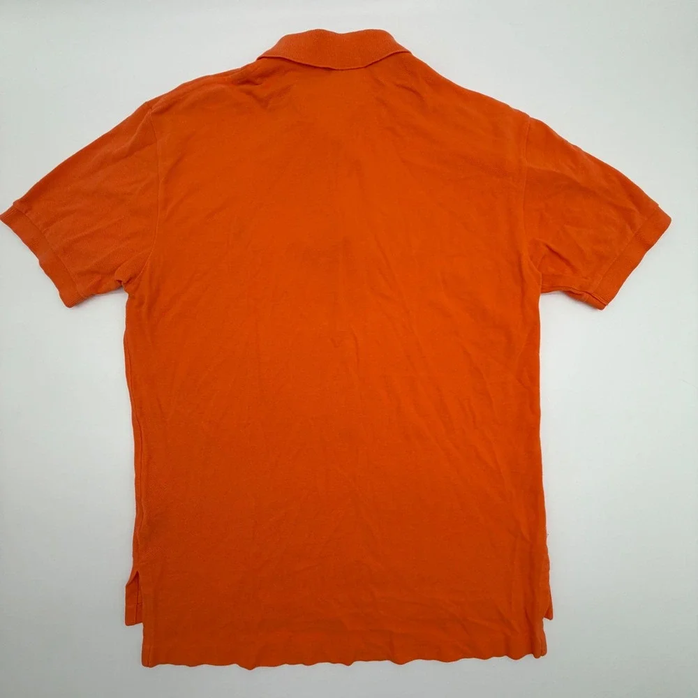 Polo Ralph Lauren Mens Orange Pique Cotton Short Sleeve Polo Shirt Blue Pony M